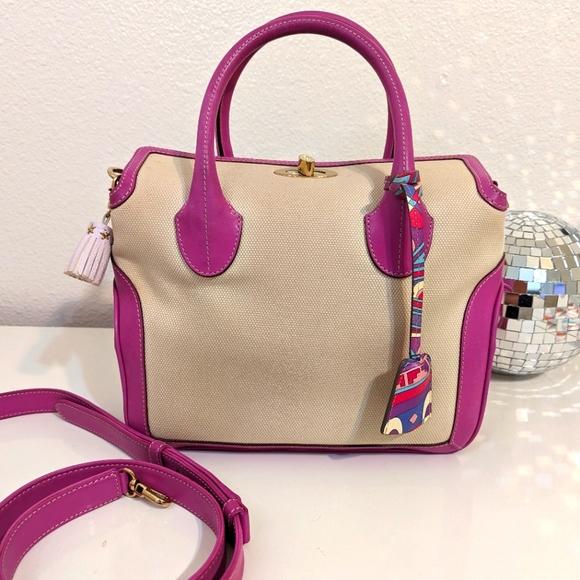 Emilio Pucci Handbags - Emilio Pucci RARE canvas and magenta leather satchel/crossbody with lock and key
